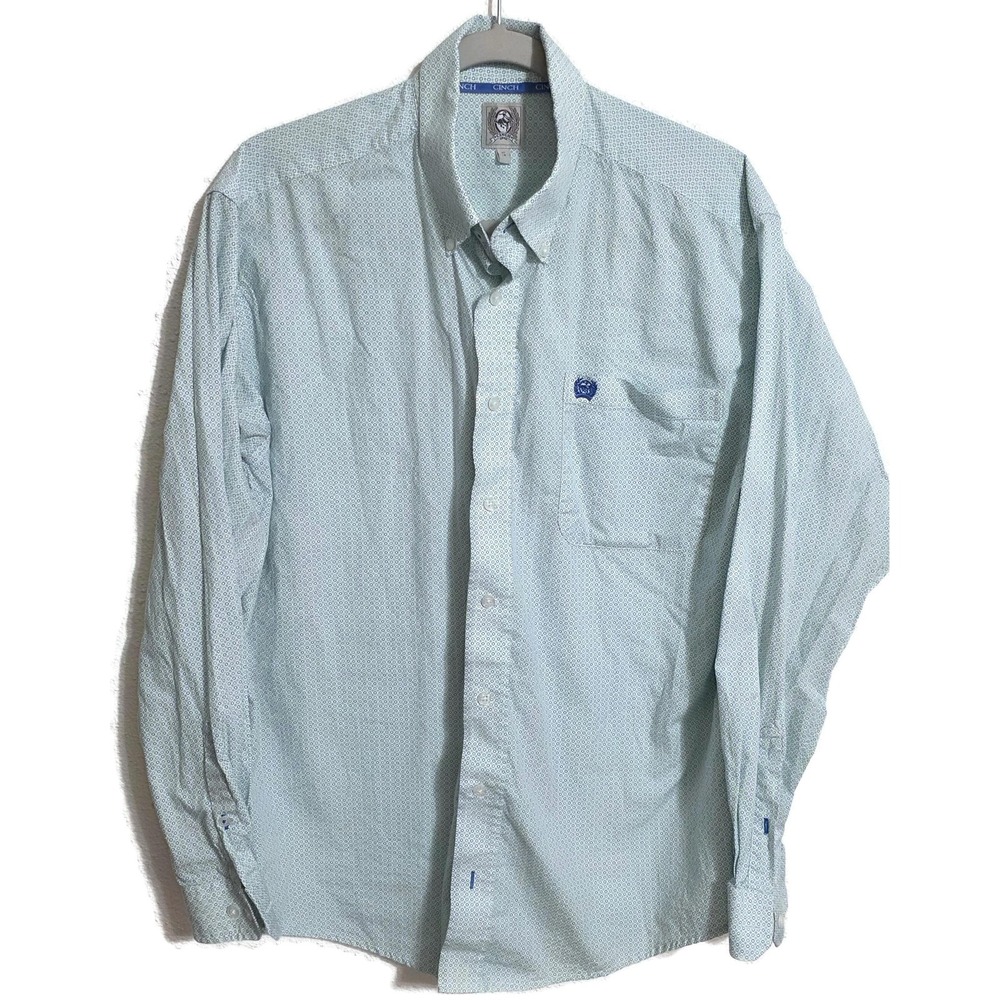 Cinch Shirt Mens Small Green Geometric Long Sleeve Button Front Western Cotton